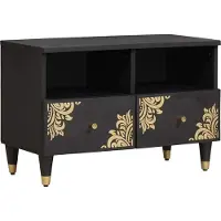 Syfax TV-Schränk mit Regal Schwarz 70 x 33 x 46 cm Massivholz Mango