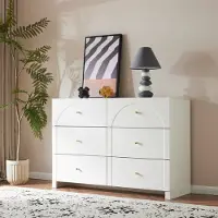 OKWISH Sideboard Kommode mit 6 Schubladen, Vielseitig Anrichte Buffet Standschrank, Maße: 82 x 120 x40 cm,Creme-Weiß