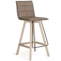 AEA Barhocker mit beigem Kunstlederbezug und Holzgestell