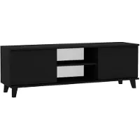 Beautysofa TV-Schrank HOME 150 cm Schwarz – Modernes TV-Board mit zwei Türen, offenen Fächern, Lowboard für Wohnzimmer, Push-to-Open, Fernsehtisch