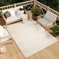 Tapiso Teppich Outdoor Indoor Wohnzimmer Schlafzimmer Modern Design Terrasse Balkon Creme 140 x 200 cm