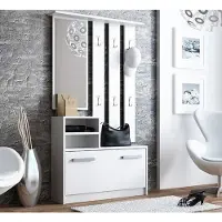 Mirjan 24 Garderobe-Set Kolom, Wandgarderobe mit 6 Kleiderhaken, Flurgarderobe mit Spiegel, Schuhschrank (Farbe: Weiß)