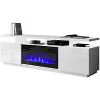 Mirjan 24 TV-Lowboard Eva mit Kamin, RTV-Schrank vom Hersteller, TV-Möbel, Stilvoll Wohnzimmer (Weiß / Weiß Hochglanz, mit Kamin Schwarz, mit LED Beleuchtung)