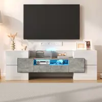 OKWISH TV-Schrank Sideboard Vitrine Lowboard Schrank mit Stauraum&LED-Beleuchtung,modernes Design, Glasoberfläche,145 cm,Weiß