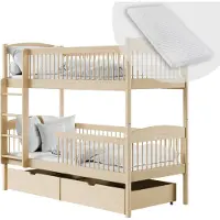 KIDS Collection Hochbett Kinder, Etagenbett, Kinderbett | Inkl. 2 Matratzen, 2 Schubladen, sicher & funktional | Größen: 80x180, 90x190, 90x200 cm | 90x190 cm von von 4. bis 18. Lebensjahr | Natur