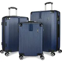 Ed Brubaker Kofferset London - 3 teiliges Reisekoffer Set inklusive Handgepäck - Hartschalen Koffer mit Zahlenschloss, 4 Rollen, Set, Blau