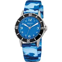 Regent Kinder-Armbanduhr blau Analog F-940 Textil Stoff-Armband D2URF940