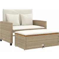 Syfax Gartensofa mit Kissen 2-Sitzer Beige Poly Rattan & Akazienholz