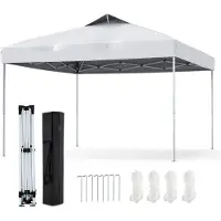 Costway Pavillon 3x3m, Faltpavillon, Partyzelt, Faltzelt, inkl. 8 Bodennägel & 4 Windseilen & 1 Tragetasche, Gartenpavillon, Weiß