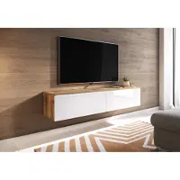 Mirjan 24 TV-Lowboard Detroit D140, Stilvoll TV-Tisch, 2 Türen, Modern Wohnzimmer (Wotan / Weiß Hochglanz, ohne Beleuchtung)