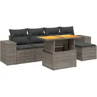 Syfax 6-tlg. Garten-Sofagarnitur mit Kissen Grau Poly Rattan