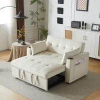MODFU Klappbares Schlafsofa Tagesbett, Einzelbett/Doppelbett mit Getränkehalter und Kissen, Multifunktionssofa mit Schlaffunktion, geeignet für Wohnzimmer, Schlafzimmer, Beige