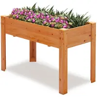 Costway Hochbeet Holz, Erhöhtes Gartenbeet, Pflanzkasten mit Drainagelöchern, Gemüsebeet Pflanzbeet rechteckig, Kräuterbeet, 120x60x82cm, Braun