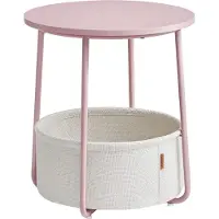 Vasagle Beistelltisch Rund Kleiner Tisch Couchtisch Kleiner Wohnzimmertisch mit Stoffkorb Aufbewahrung für Wohnzimmer Schlafzimmer Nachttisch Modern
