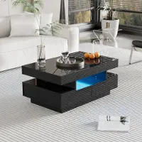 LVHOM Couchtisch hochglanz mit LED, Beistelltisch mit Schubladen, Wohnzimmertisch Scandi, Kaffeetisch, Schwarz
