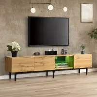 Merax TV-Lowboard, LED-Beleuchtung inkl. Fernbedienung, mit Glasablage, Eiche