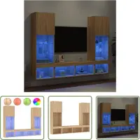 The Living Store 5-tlg. Wohnwand mit LED-Beleuchtung Sonoma-Eiche Holzwerkstoff