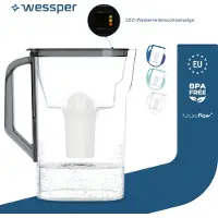 Wessper D3 SLIM FutureFlow Wasserfilterkanne 2,7 l Schwarz mit Filterwechselanzeige und Aquaclassic Filterkartusche