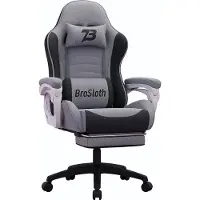ITImport Ergonomischer Gaming-Stuhl mit Fußstütze und Lendenkissen Grau