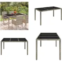 vidaXL Gartentisch mit Glasplatte Grau 150x90x75 cm Poly Rattan - Gartentisch Mit Glasplatte - Gartentische Mit Glasplatten - Gartenmöbel - Esstisch