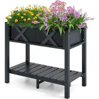 Costway Hochbeet mit Ablage und Drainagelöchern, Blumenbeet Pflanzkasten Holz 86x45x73cm Schwarz