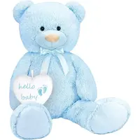 Ed Brubaker XXL Teddybär 100 cm mit Hello Baby Herz - Babyparty Geschenk für Neugeborene Jungen - Kuscheltier Stofftier Plüschtier - Blau Hellblau