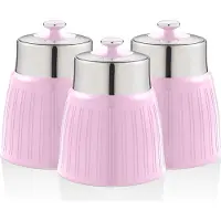 Swan SWKA1024PN Retro Set 3 Aufbewahrungsdose 1,2 L Luftdicht, Gewürze Tee Kaffee Vintage Design Rosa