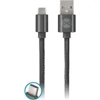 Forever USB Ladekabel Datenkabel Typ-C USB Kabel aus Kunststoff Leder in Schwarz für Smartphone Android Samsung Galaxy Sony Xperia HTC Huawei LG Microsoft