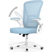 Bigzzia Bürostuhl – Ergonomischer Sitz – Sessel mit 90° klappbarer Armlehne – Lordosenstütze – höhenverstellbar - Blau