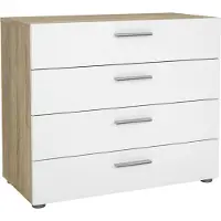 Dmora Kommode Marinette, Mehrzweckkommode, Schlafzimmerkommode, Schrank mit Schubladen, 80x40 h68 cm, Eicheund Glänzendes Weiß