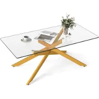 Costway Couchtisch aus gehärtetem Glas, rechteckiger Glastisch mit Metall-Rohrrahmen, Wohnzimmertisch Modern, Kaffeetisch, 120x60x45,5 cm, Gold
