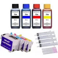 Inkpro Wiederbefüllbare Patronen kompatibel mit Epson T3471 T3742 T3473 T3474 T34 XL + 400 ml Nachfülltinte für WF-3720 3725 - 4 nachfüllbare Druckerpatronen