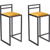 Ferro Barhocker 2er Set Schwarz 84 cm mit Lehne – Metall Barstuhl mit Polstersitz – Industrial Loft Style - Gelb