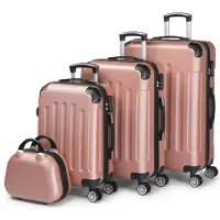 Alightup Gepäcksets 4 Teilig Kofferset mit Beautycase ABS Koffer Trolleys Hartschalenkoffer Reisekoffer mit 4 Rollen, Kofferset-XL-L-M-Kosmetikkoffer