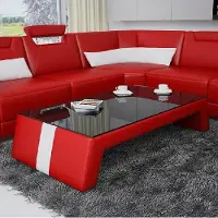 AEA Moderner Wohnzimmer Couchtisch Tisch Beistell Glas Polster Leder Tische Design