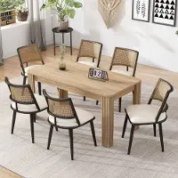 MODFU Esszimmerstühle Polsterstuhl(6er Set)mit holzbein, Wohnzimmerstuhl Küchenstuhl mit Rattan-Rückenlehne, Stuhl Essstuhl Küche für Wohnzimmer, Schwarz