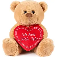 Ed Brubaker Teddy Plüschbär mit Herz Rot - Ich hab Dich lieb - 25 cm - Teddybär Plüschteddy Kuscheltier Schmusetier - Stofftier Braun Hellbraun