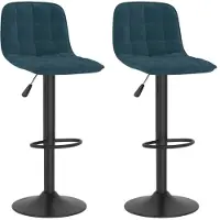 Syfax 2er Set Barhocker Samt Blau, 42,5x45 cm, höhenverstellbar 84-105 cm, drehbar