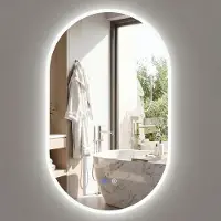 Costway Badspiegel, Badezimmerspiegel mit Beleuchtung, Rücklicht, 3-Farbtemperatur, Anti-Beschlag-Funktion und HD Glas, Wandspiegel, Spiegel 90x55 cm