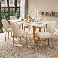 Flieks Esszimmerstühle Polsterstühle 6er Sets mit Metallbeinen, Küchenstühle Essstühle mit Samtbezug, Wohnzimmerstuhl Arbeitsstuhl, Beige
