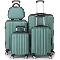 Alightup Kofferset 5 teilig mit Kosmetikkoffer, Koffer Set Hartschalen-Trolley aus ABS, Türkis