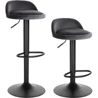 Merkloos Barhocker 2er set – Grau – Samt – Höhenverstellbar 61-82cm – Ergonomisch – Mit Rückenlehne – Metallgestell