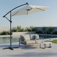 Mucola Kurbelschirm Sonnenschirm Ampelschirm Gartenschirm Marktschirm Strandschirm Terrassenschirm Sonnenschutz - Beige mit LED 3 m