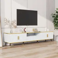 Merax TV-Schrank mit Marmor-Optik, Lowboard für Fernseher bis 90 Zoll, Drei Schubladen und 1 Kabelmanagement, TV-Board 200 x 40 x 46 cm