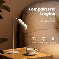 Emke Tischlampe LED 5-in-1 design Dimmbare Schreibtischlampe Kabellos, USB-C Aufladbar, 3 Lichtfarben Multifunktionale Klemmleuchte & Wandlampe Weiß
