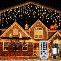 Salcar 5m 200 LED Eisregen Lichterkette 8 Lichtmodimit Timer Fernbedienung Weihnachtsbeleuchtung Lichterketten vorhang Party Deko