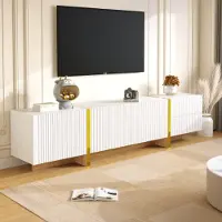 OKWISH TV-Schrank TV-Lowboard mit mit 3 Türen, 2 Schubladen, 190*35*45 cm, Fernsehtisch Wohnzimmerschränke für Wohnzimmer, Weiß&Gold