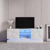 STILVORA TV-Schrank mit Verstellbare Glasablage, 70 Zoll Platz, Stilvolle Aufbewahrung mit Silent Hinges, mattiert Weiß