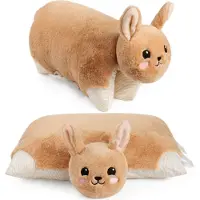 Ed Brubaker Kuscheltier-Kissen Hase - 2 in 1 Plüschtier und Kuschelkissen - 40 x 30 cm Kuschelhase - aufklappbares Kinder Plüschkissen, Braun