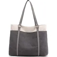Sonstiges Damen Canvas Handtasche Schultertasche Grau 41 cm Groß Büro Schule Arbeit
